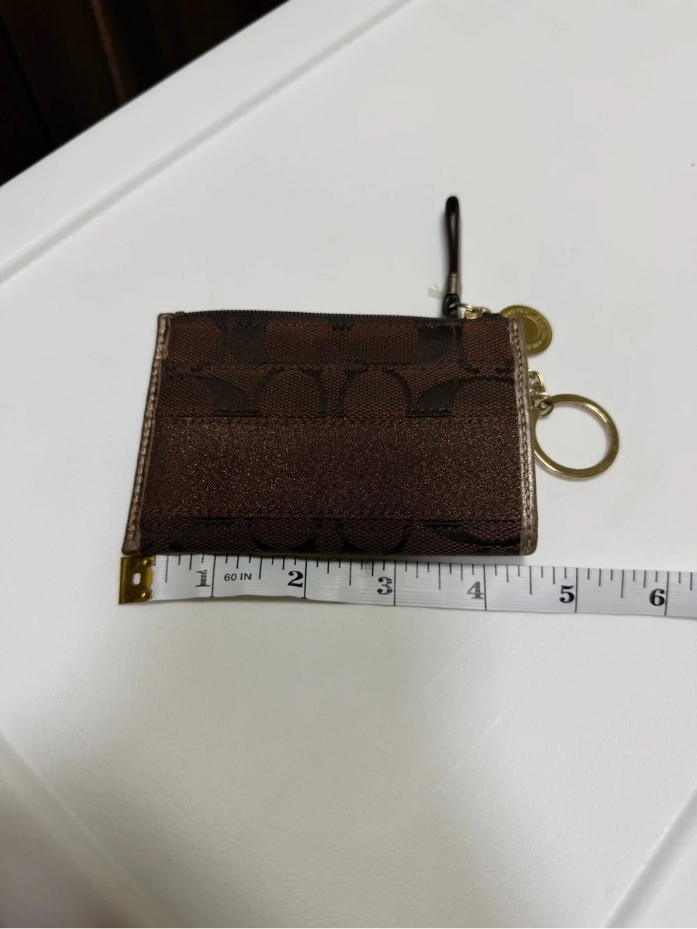 Coach Brown Signature Cardholder Key Ring
